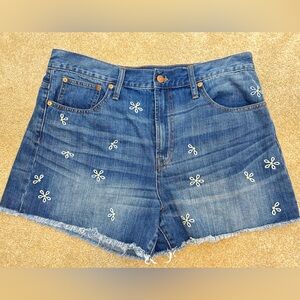 Madewell Embroidered Daisy Denim Cutoff Shorts - Blue